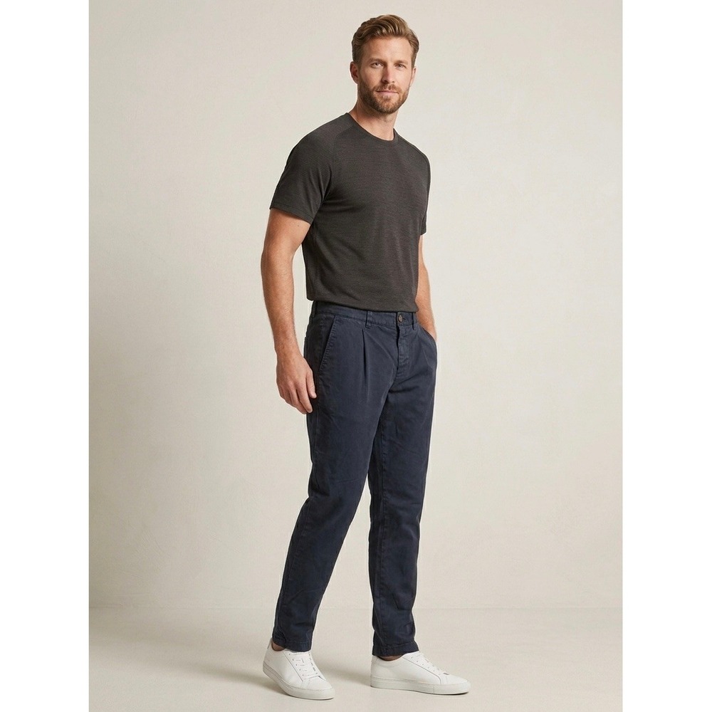 Brunello Cucinelli Mens Navy Blue Pleated Cotton Chinos Made in Italy Size 42